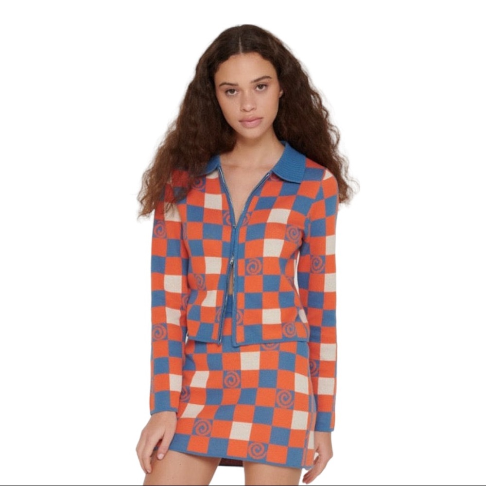 Checkered Women's Cardigan Sweater